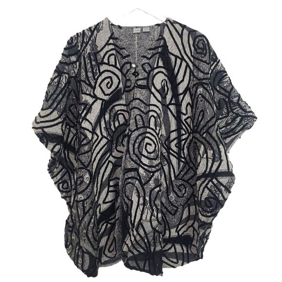 Chicos Wool Artsy Shawl Embroidered Floral Cardigan Womens One Size - Picture 1 of 11